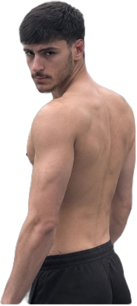 Miliadis Nikos, Greek middleweight MMA fighter, looking back over his shoulder